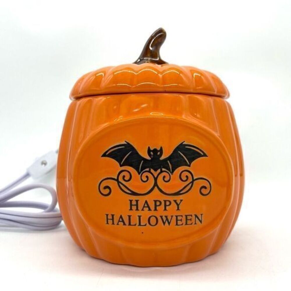 Black Bat Ceramic Pumpkin Happy Halloween Wax Warmer New